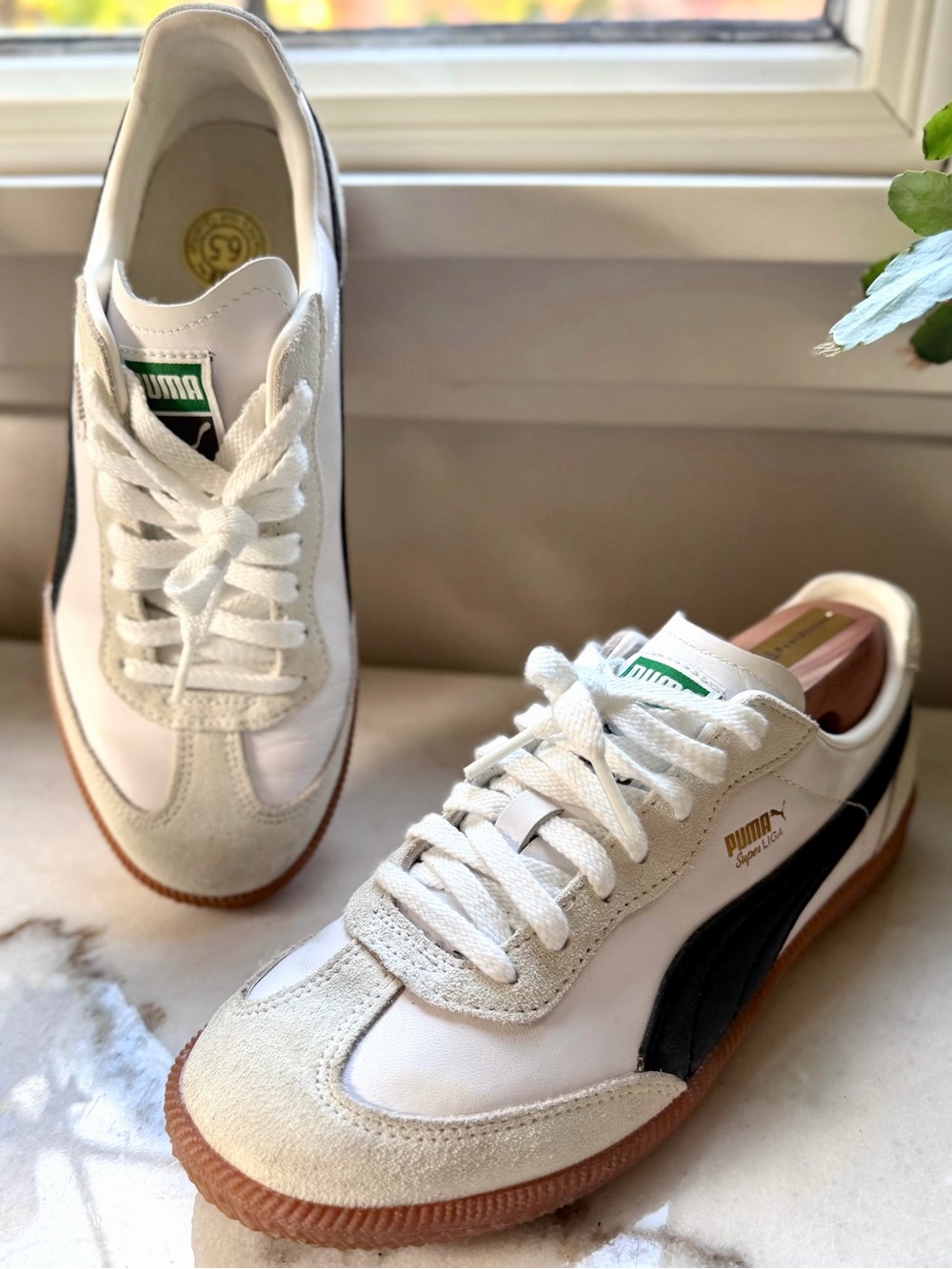 Puma White and Black Women's Suede-Trim Sneakers with Gum Sole